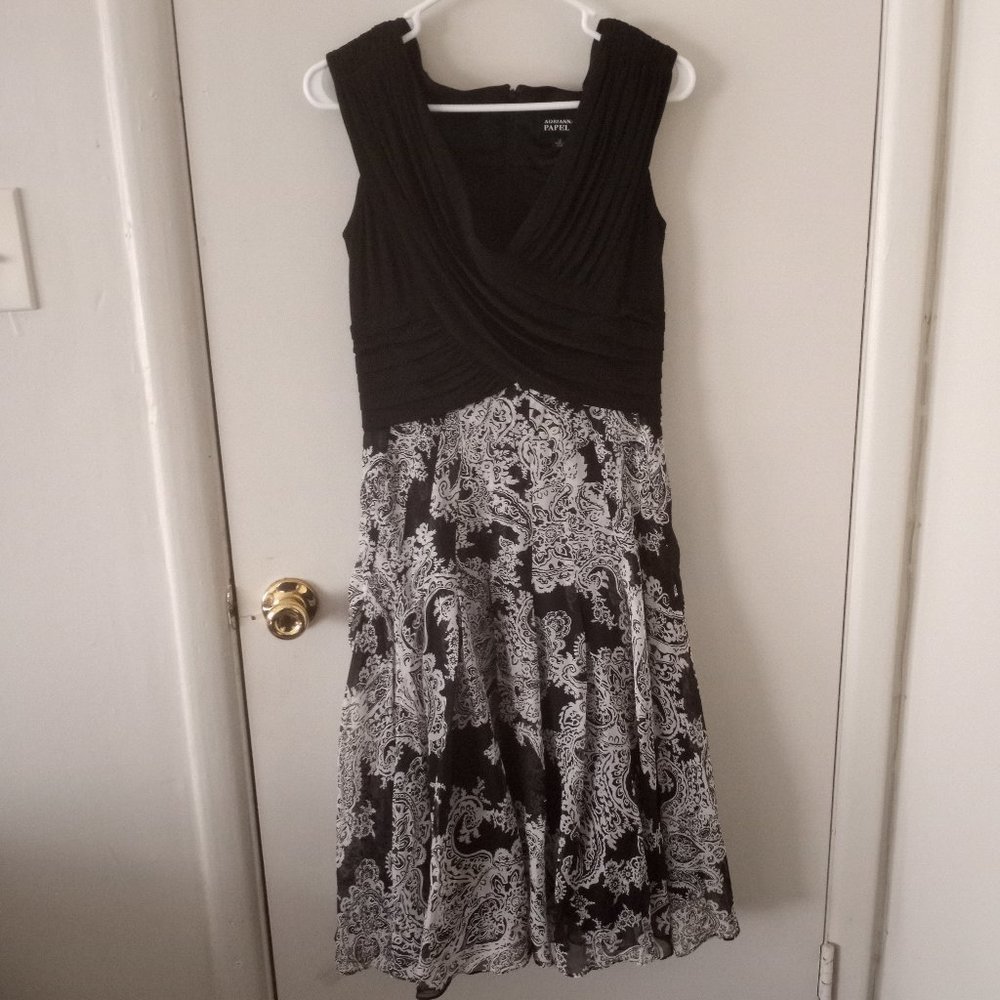Adrianna Papell Black Paisley Pattern Silk Dress